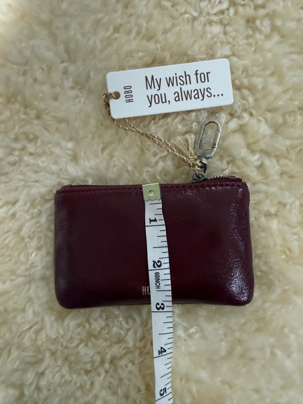 HOBO Burgundy Leather Zip Key Pouch with Gold Logo - Picture 4 of 10